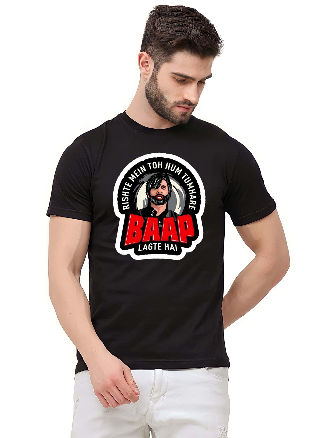 

Krimmple Men Graphic Printed Round Neck Cotton T-shirt, Black
