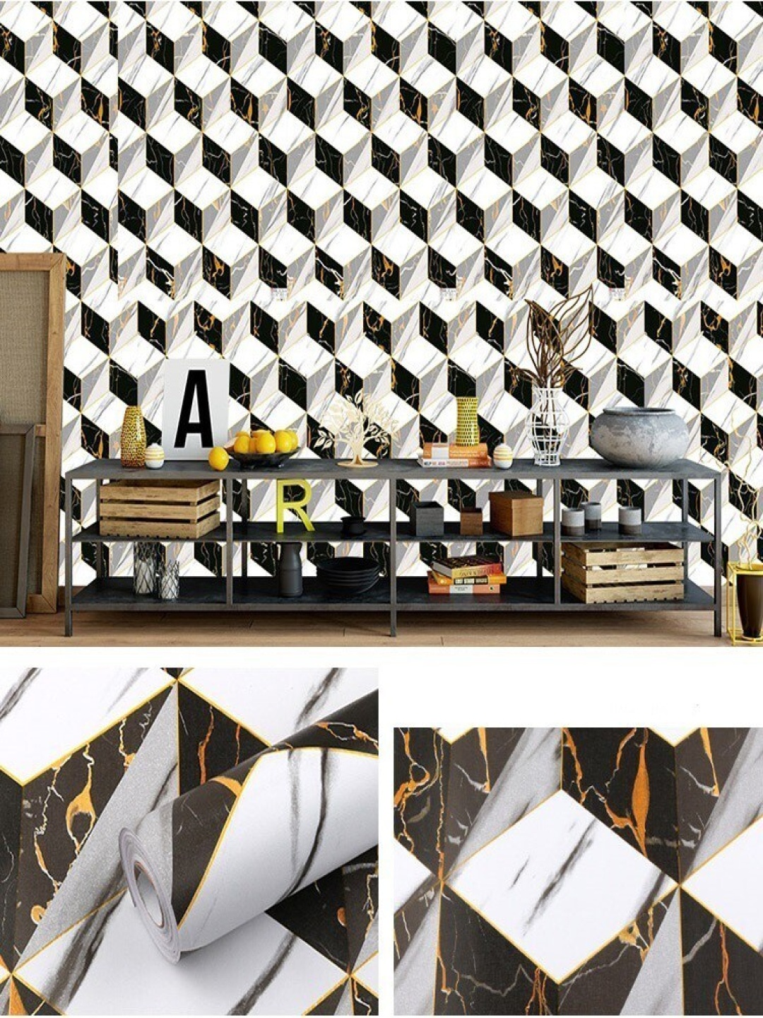 

ANNA CREATIONS White & Black Printed Decorative Wallpaper