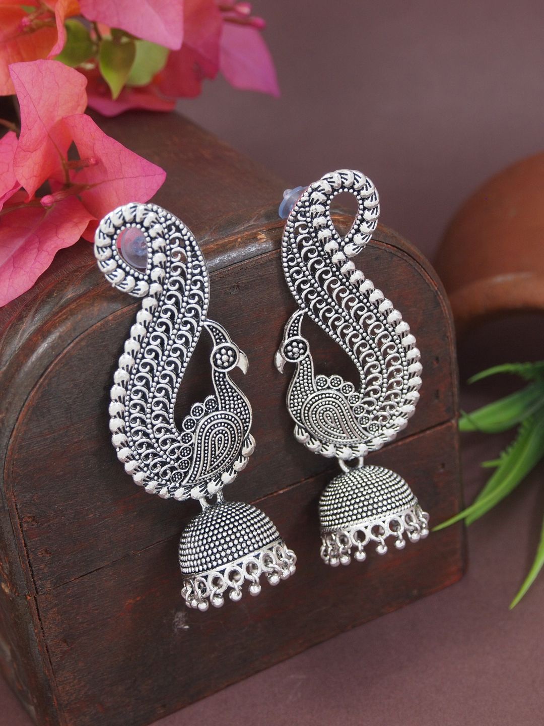 

I Jewels Contemporary Jhumkas Earrings, Silver