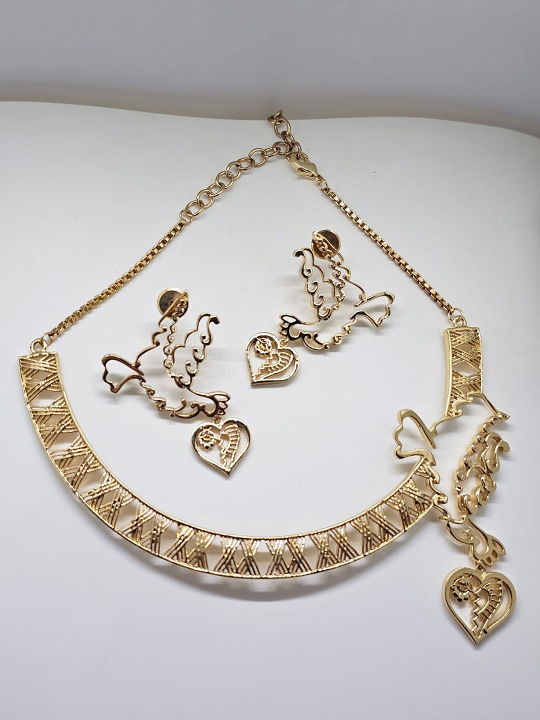 

GAURISH BESPOKE JEWELLERY Contemporary Shaped Necklace And Earrings, Gold