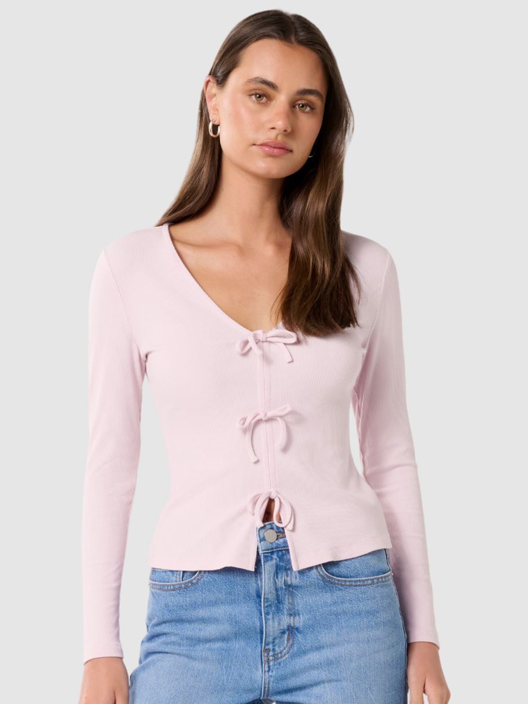 

Forever New V-Neck Bow Front Shirt Style Top, Pink