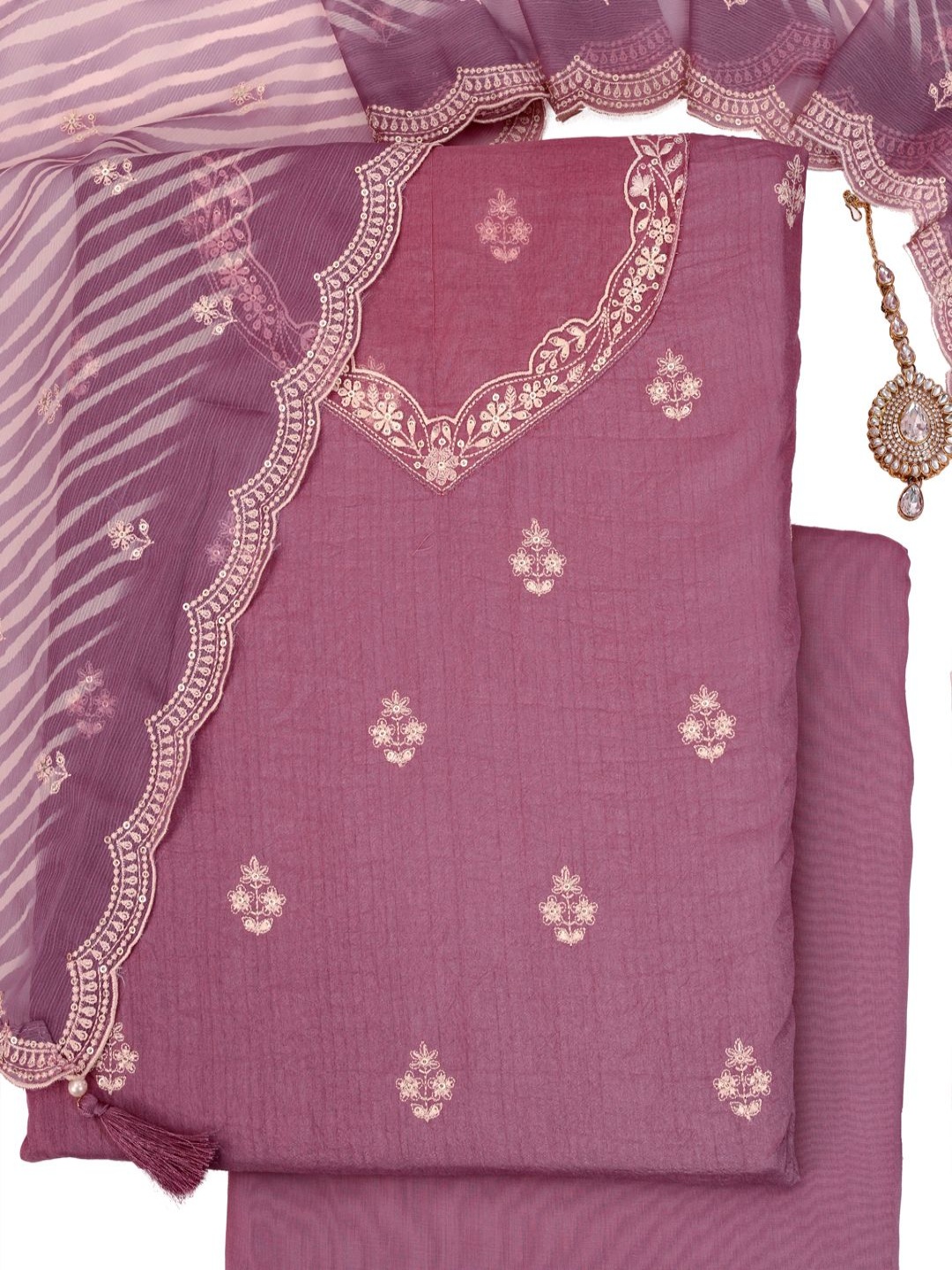 

KULEESH Embroidered Pure Silk Semi-Stitched Dress Material, Pink