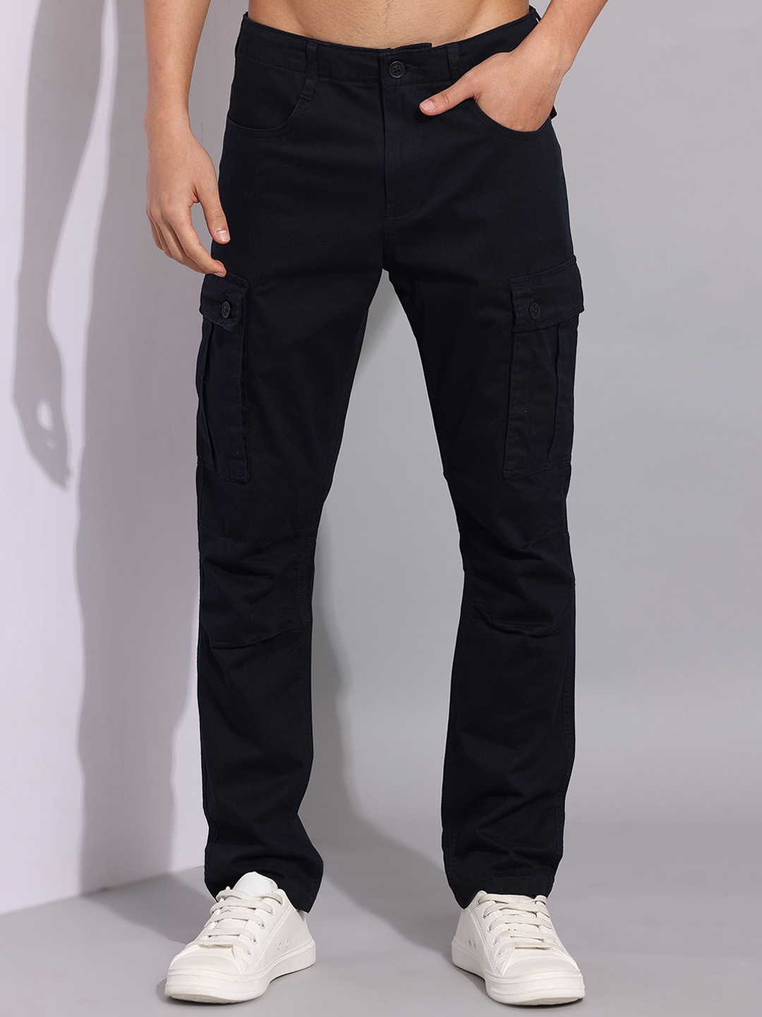 

RIGS AND RAGS Men Relaxed Loose Fit Cargos Trousers, Navy blue