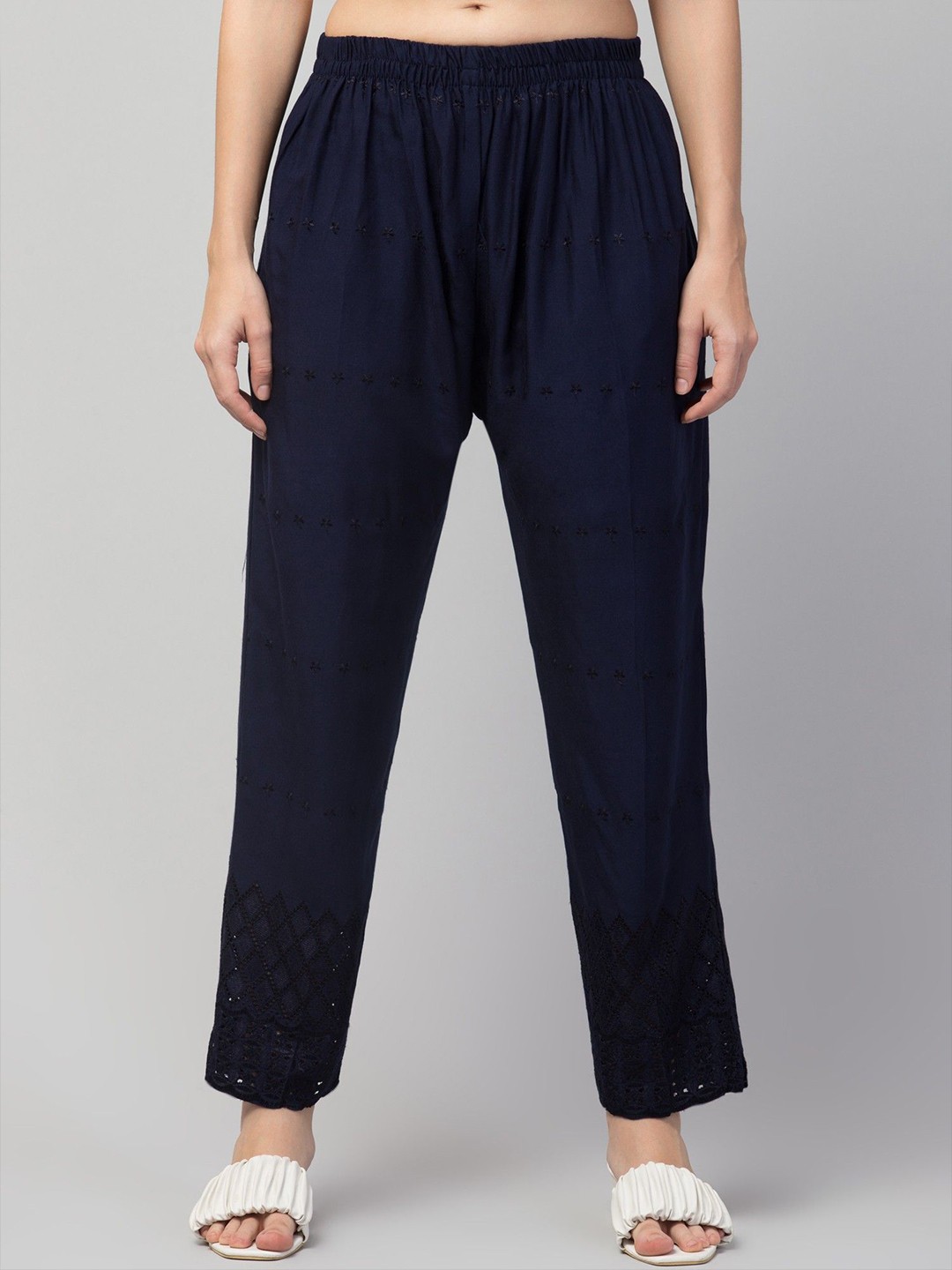

FAMBEE Women Flared Knitted Palazzos, Blue