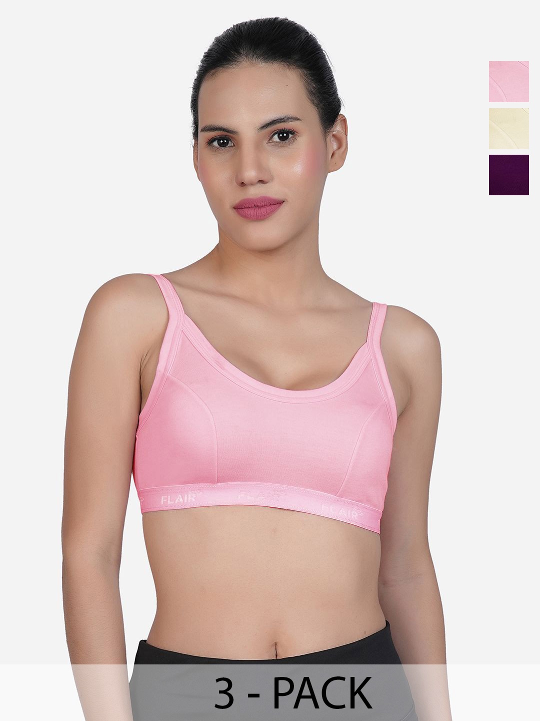 

SHYAM SONS FLAIR Pack Of 3 Full Coverage Non Padded Workout Bra, Pink