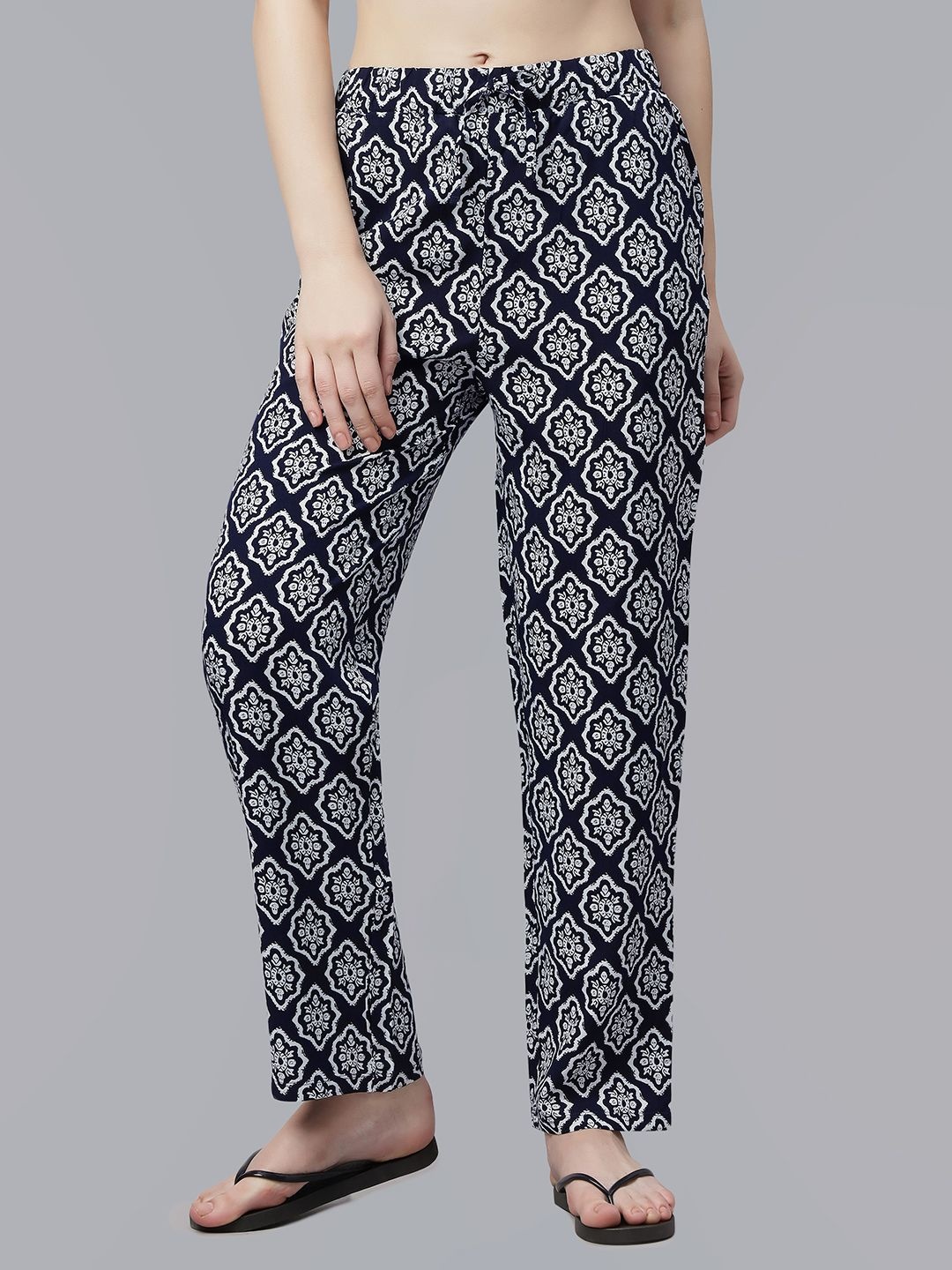 

Soie Women Printed Rayon Supersoft Lounge Pants With Pockets, Black