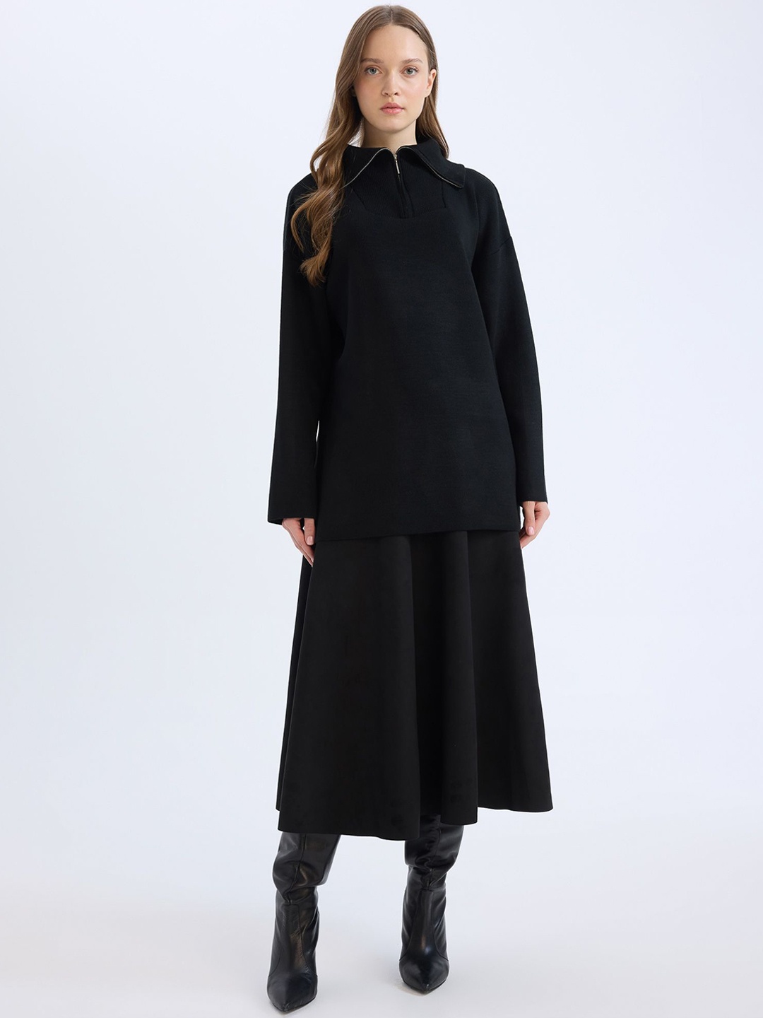 

DeFacto Women Flared Midi Skirt, Black