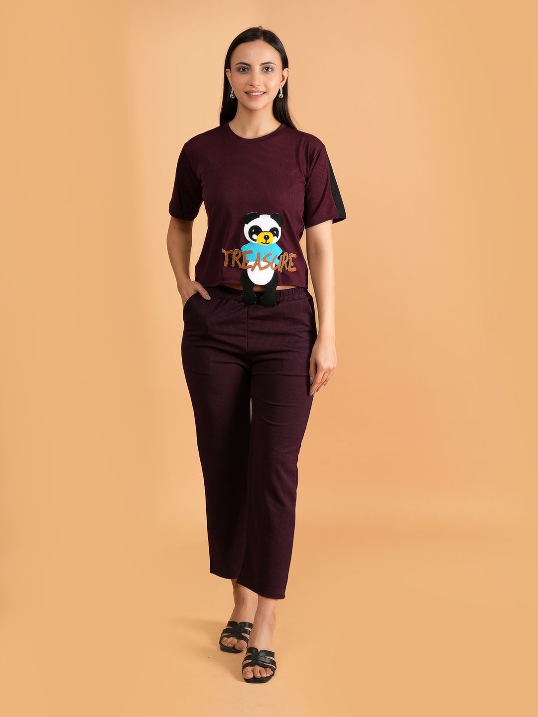 

BAESD Abstract Printed Round Neck T-Shirt And Trousers, Maroon