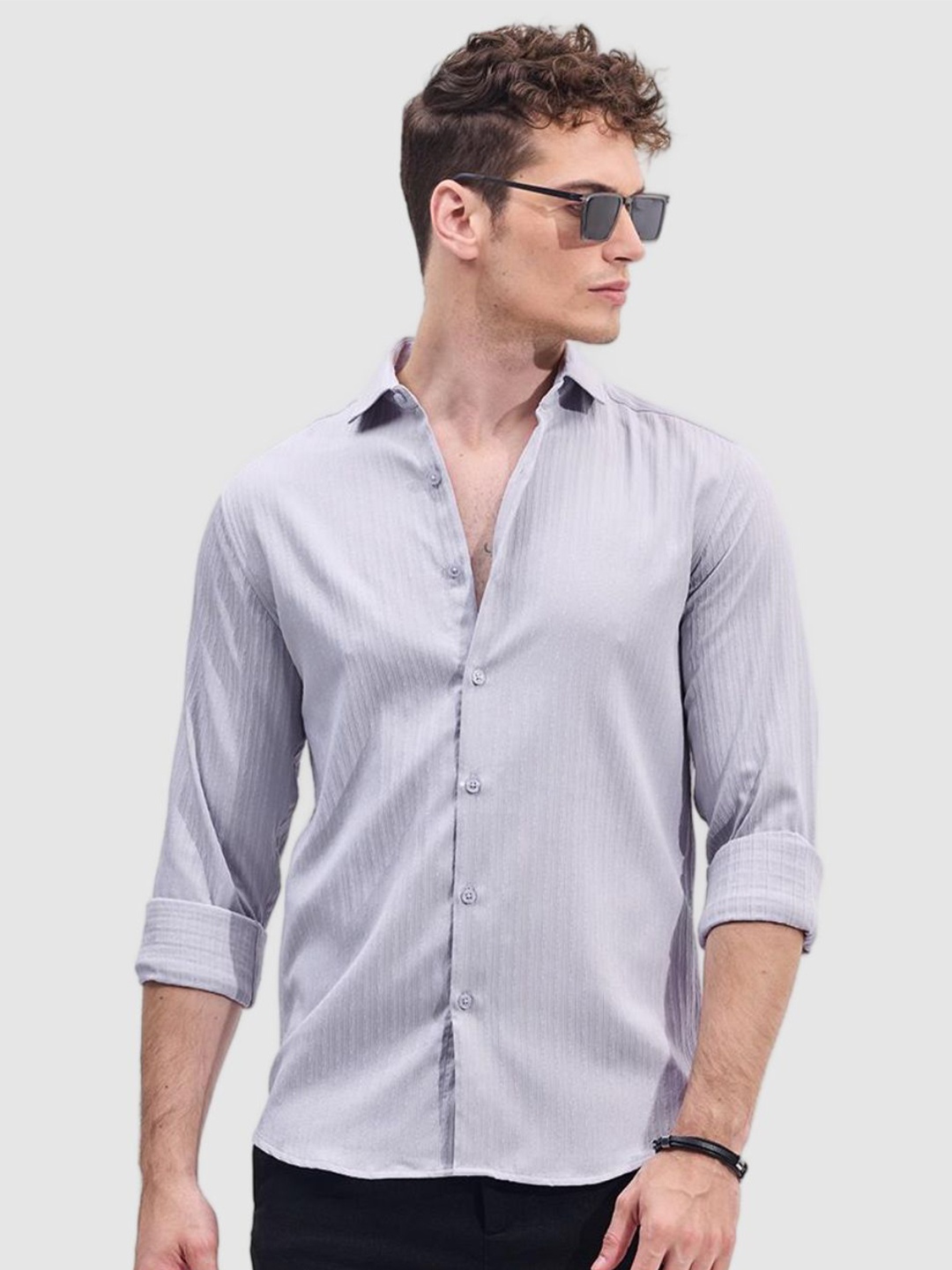 

Snitch Men Smart Fit Spread Collar Textured Casual Shirt, Lavender