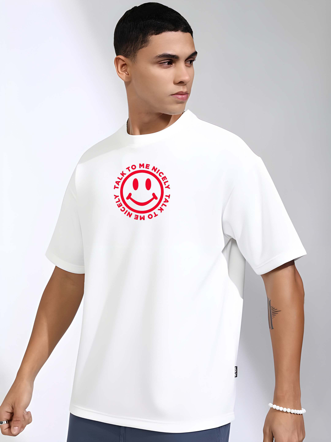 

Krimmple Men Graphic Printed Round Neck Cotton T-shirt, White