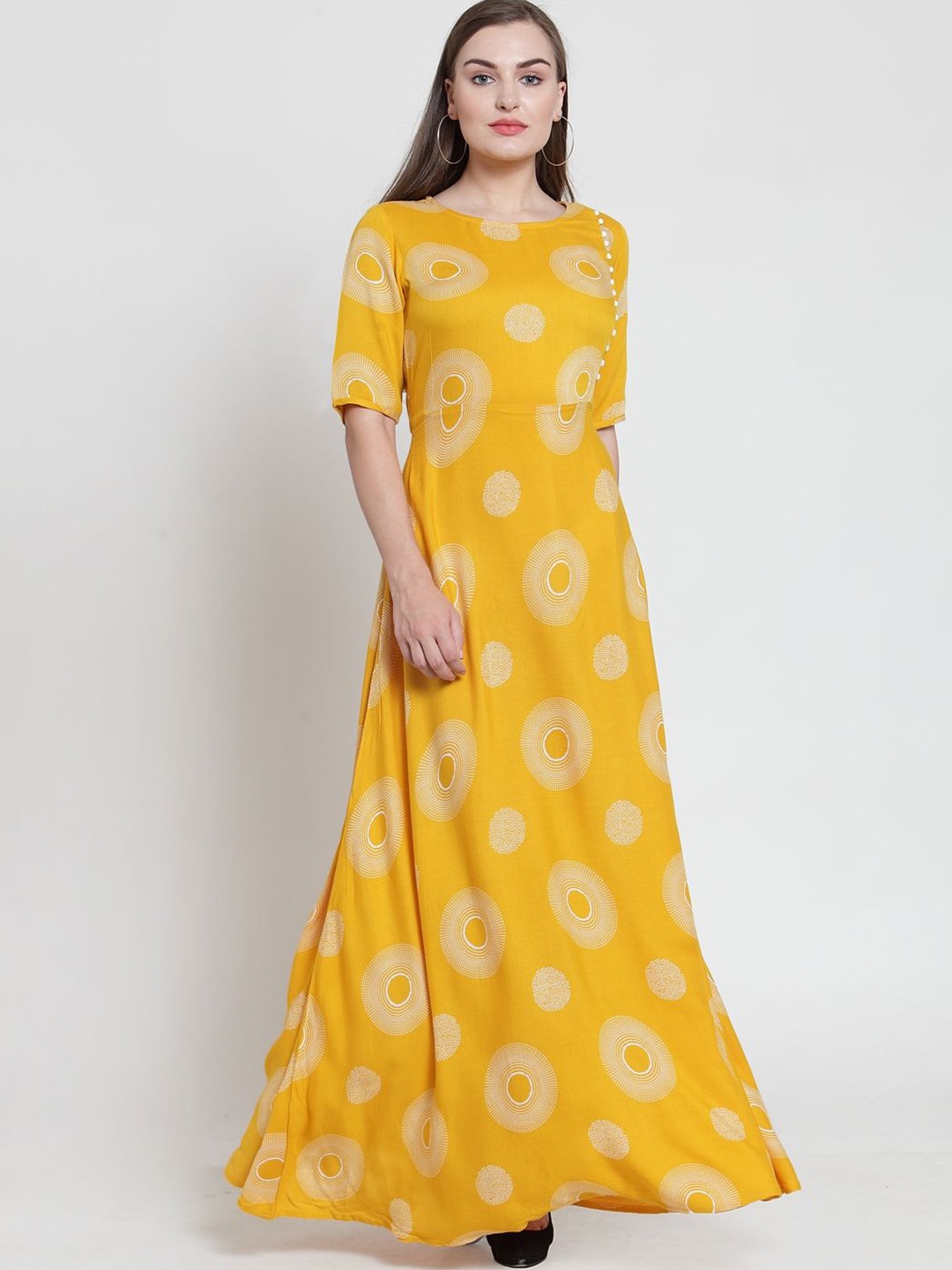 

Moda Rapido Women Floral Printed Cotton Maxi Dress, Yellow