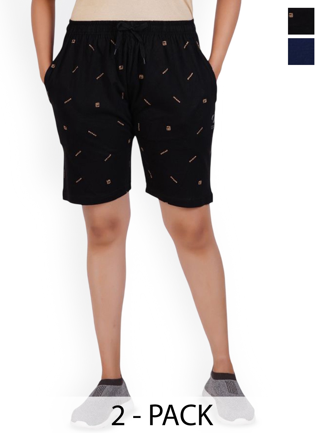 

FEEL TRACK Women Printed Shorts, Navy blue