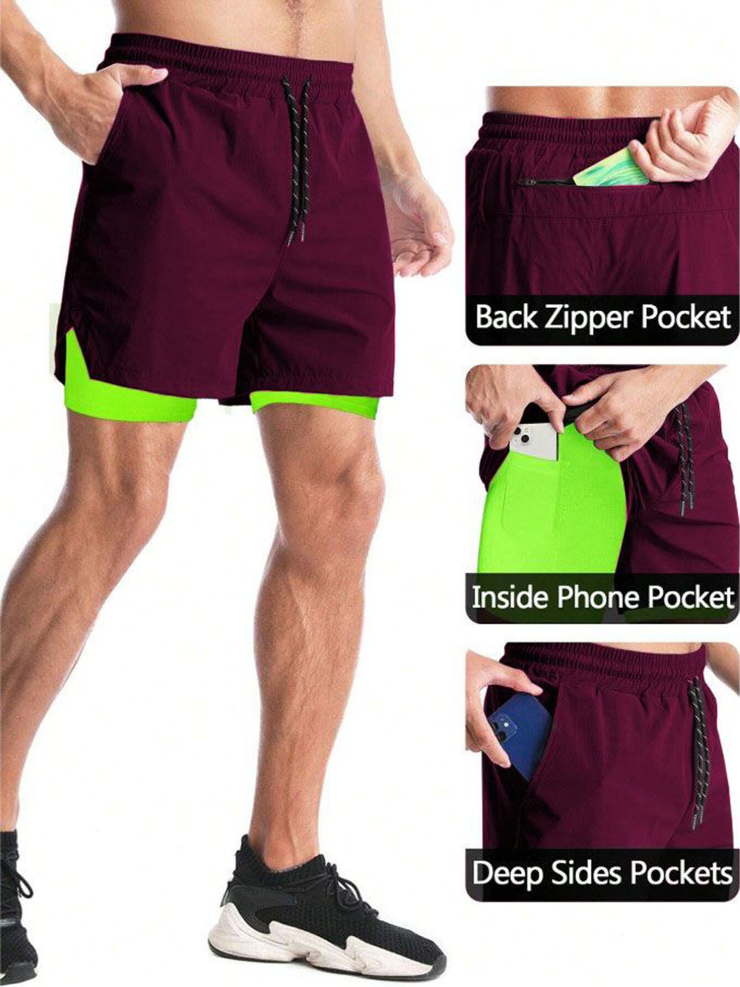 

MASCARI Men High-Rise Running Sports Shorts, Maroon