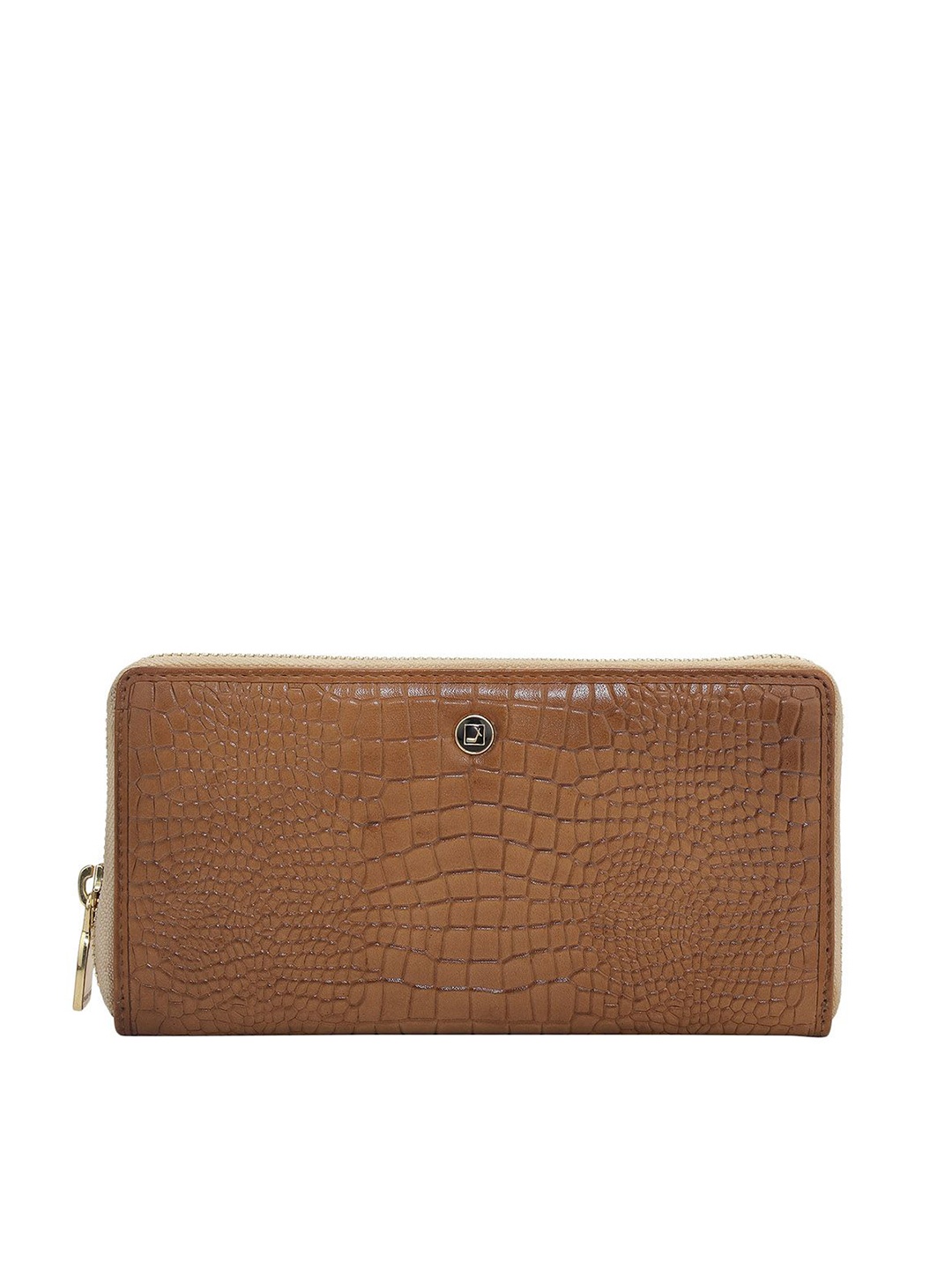 

Da Milano Women Animal Textured Leather Zip Around Wallet, Brown