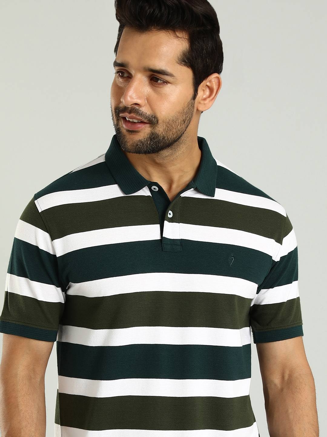 

Indian Terrain Striped Polo Collar Cotton T-shirt, Green