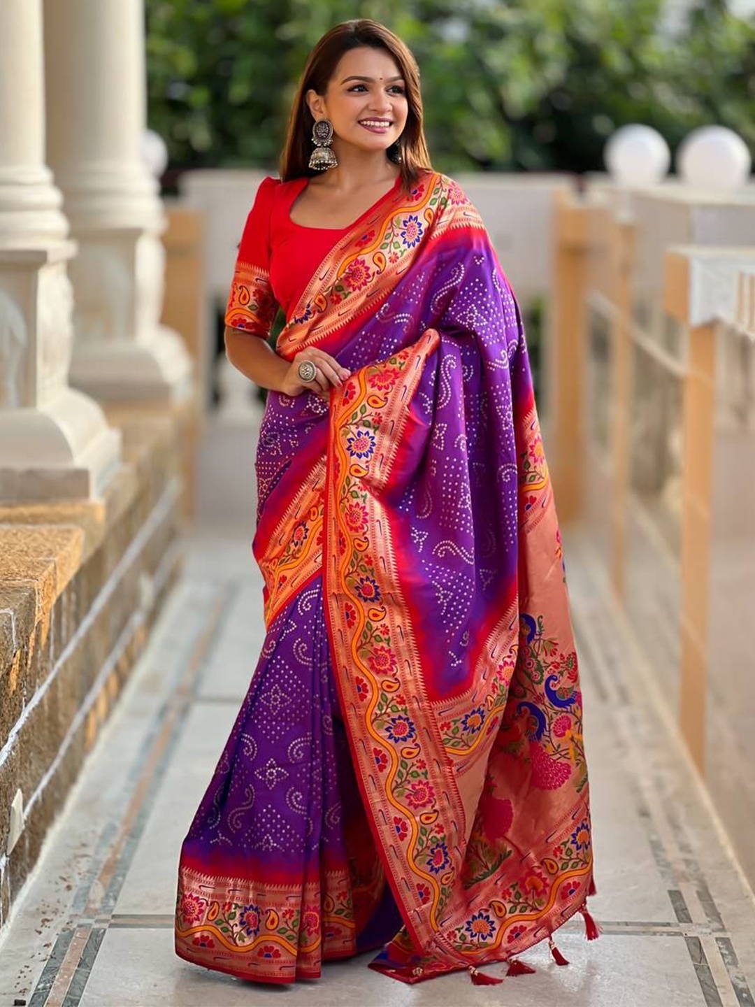 

bansari textiles Woven Design Zari Banarasi Saree, Purple