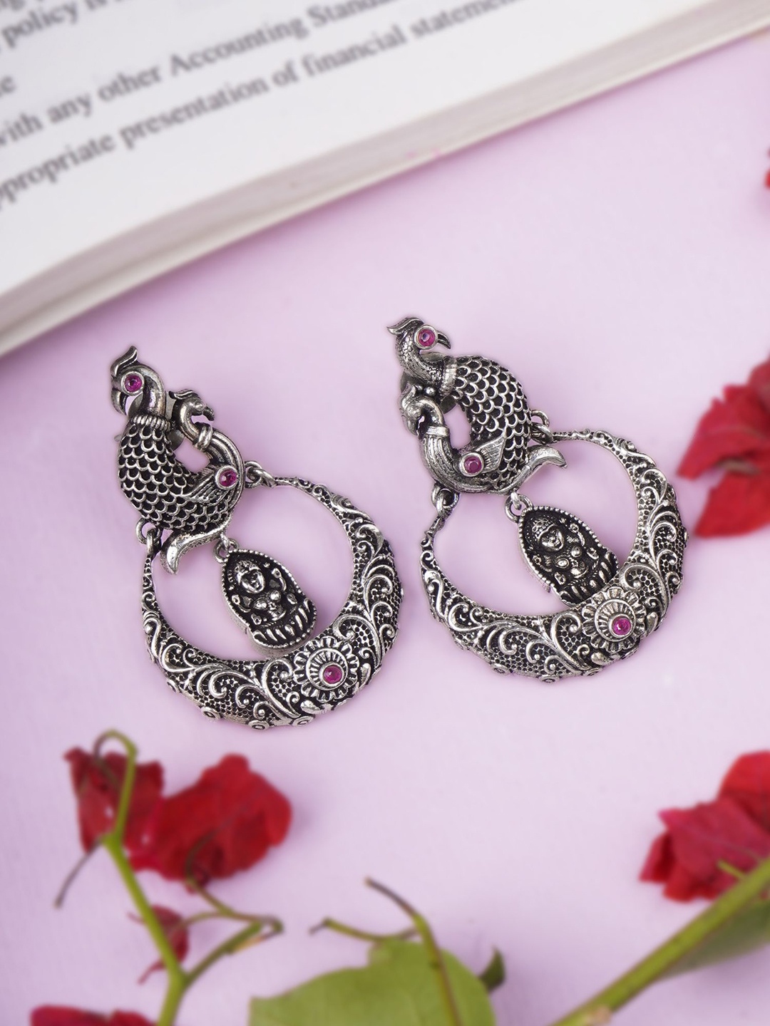 

Adwitiya Collection Silver-Plated Artificial Stones Studded Classic Drop Earrings