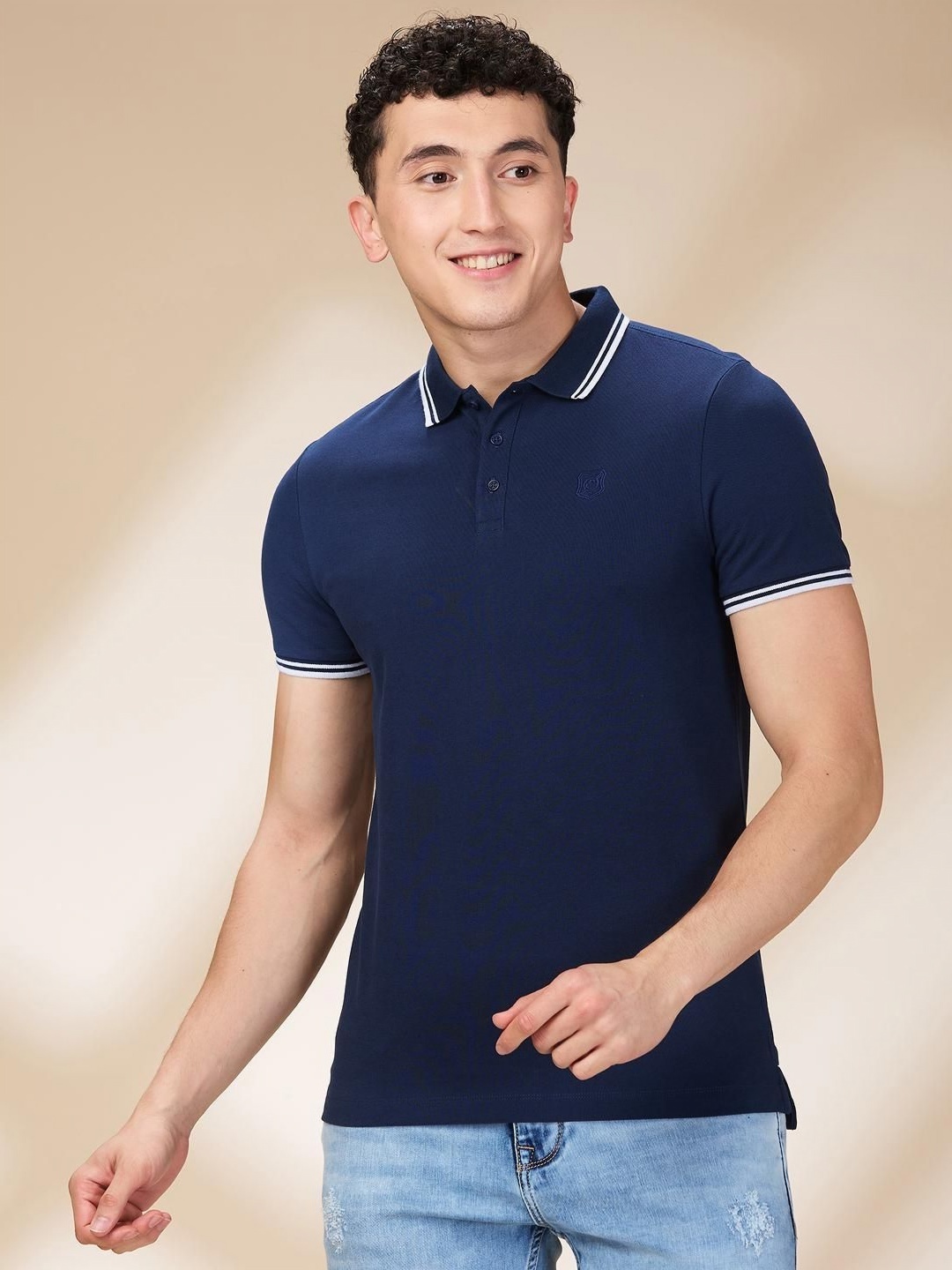 

Being Human Men Solid Polo Collar Cotton Slim Fit T-shirt, Navy blue