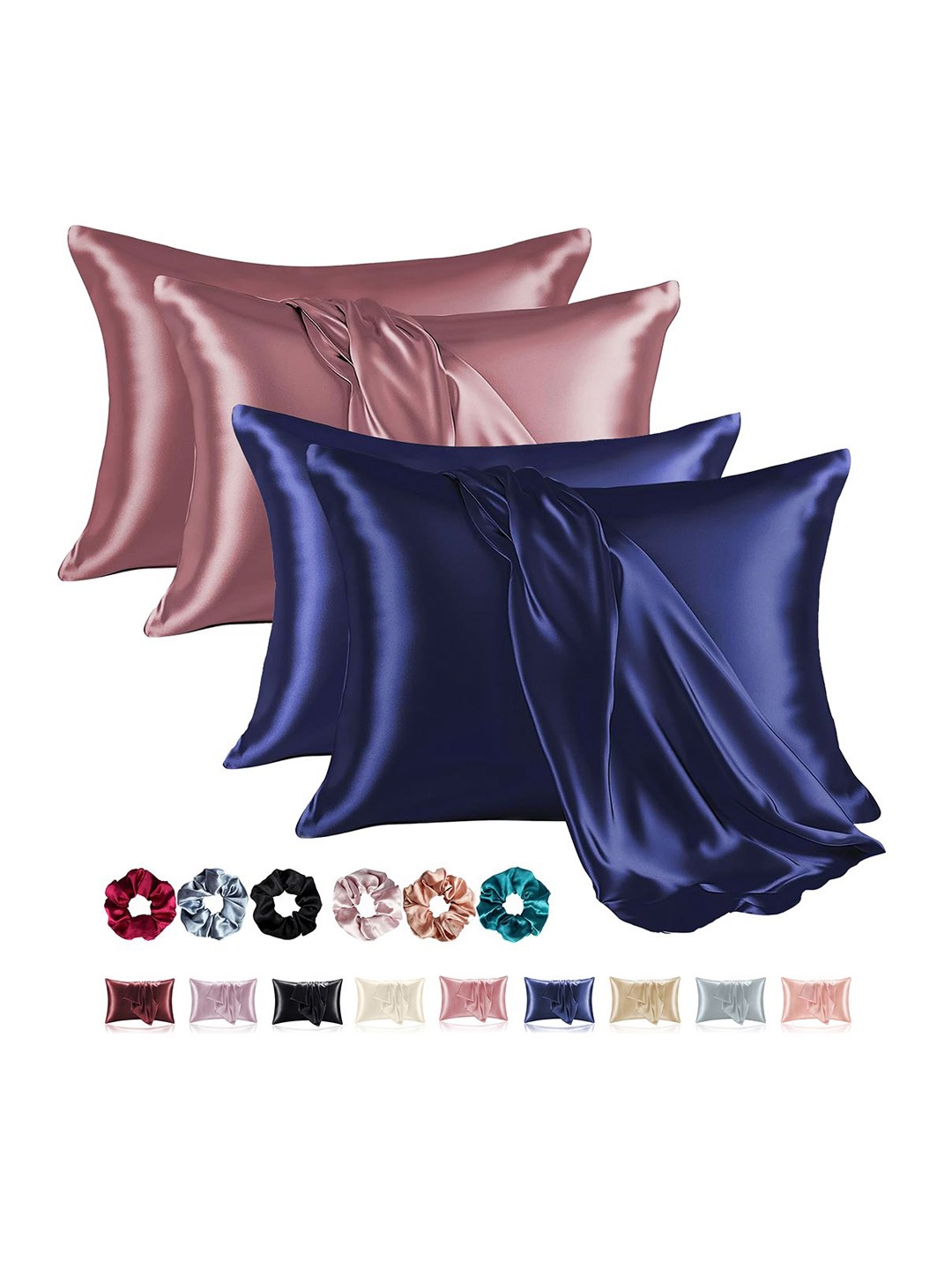 

Kuber Industries Navy Blue & Rose Gold Toned 4 Pieces Soft Satin Rectangle Pillow Covers