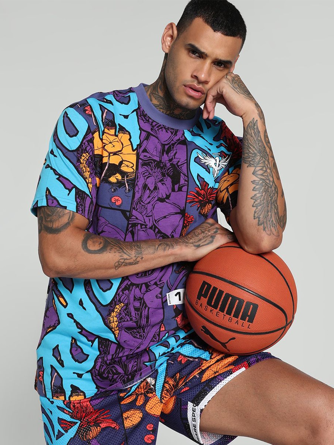 

Puma Melo Phoenix All-over Print Men's Oversized Basketball Tee, Blue