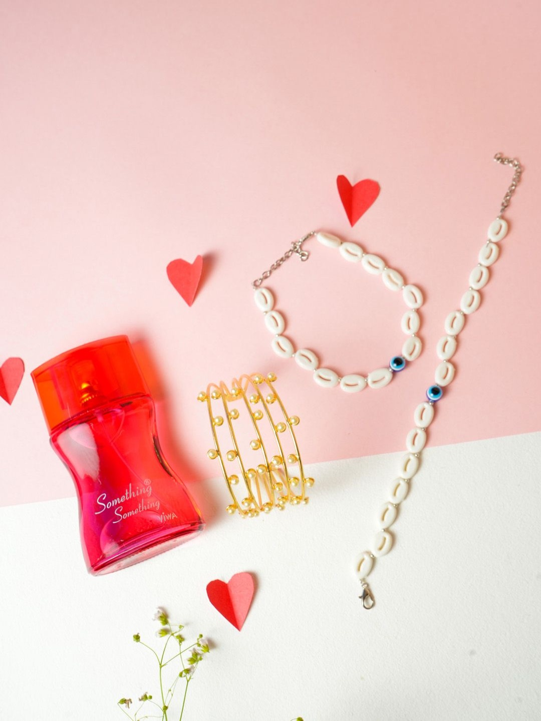 

VIRAASI Set Of 4 Valentine Bracelet With Anklet And Perfume Gift Set, Gold