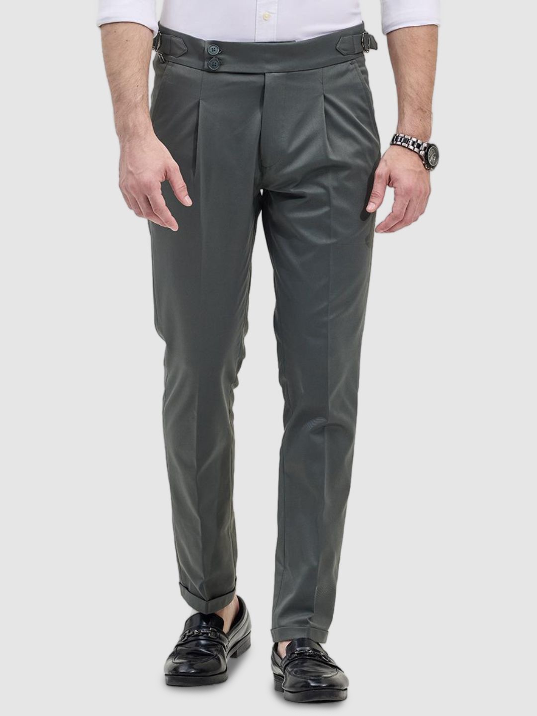 

Snitch Men Smart Slim Fit Pleated Trousers, Green