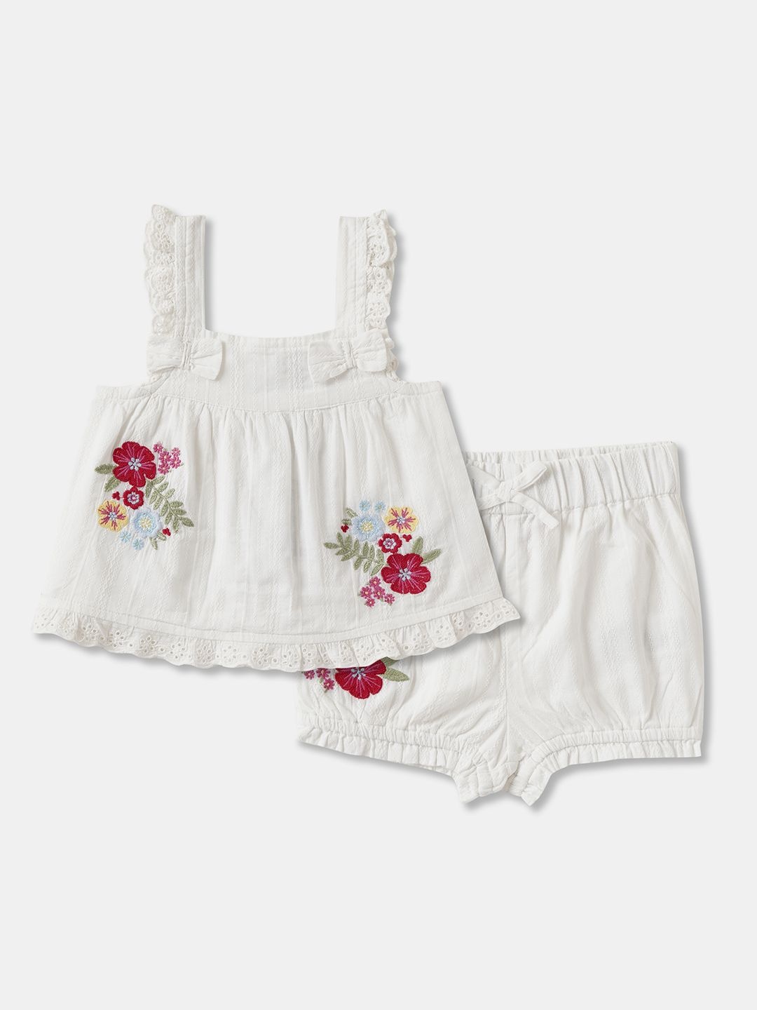 

R&B Girls Floral Printed Square Neck Top With Shorts Co-Ords, White