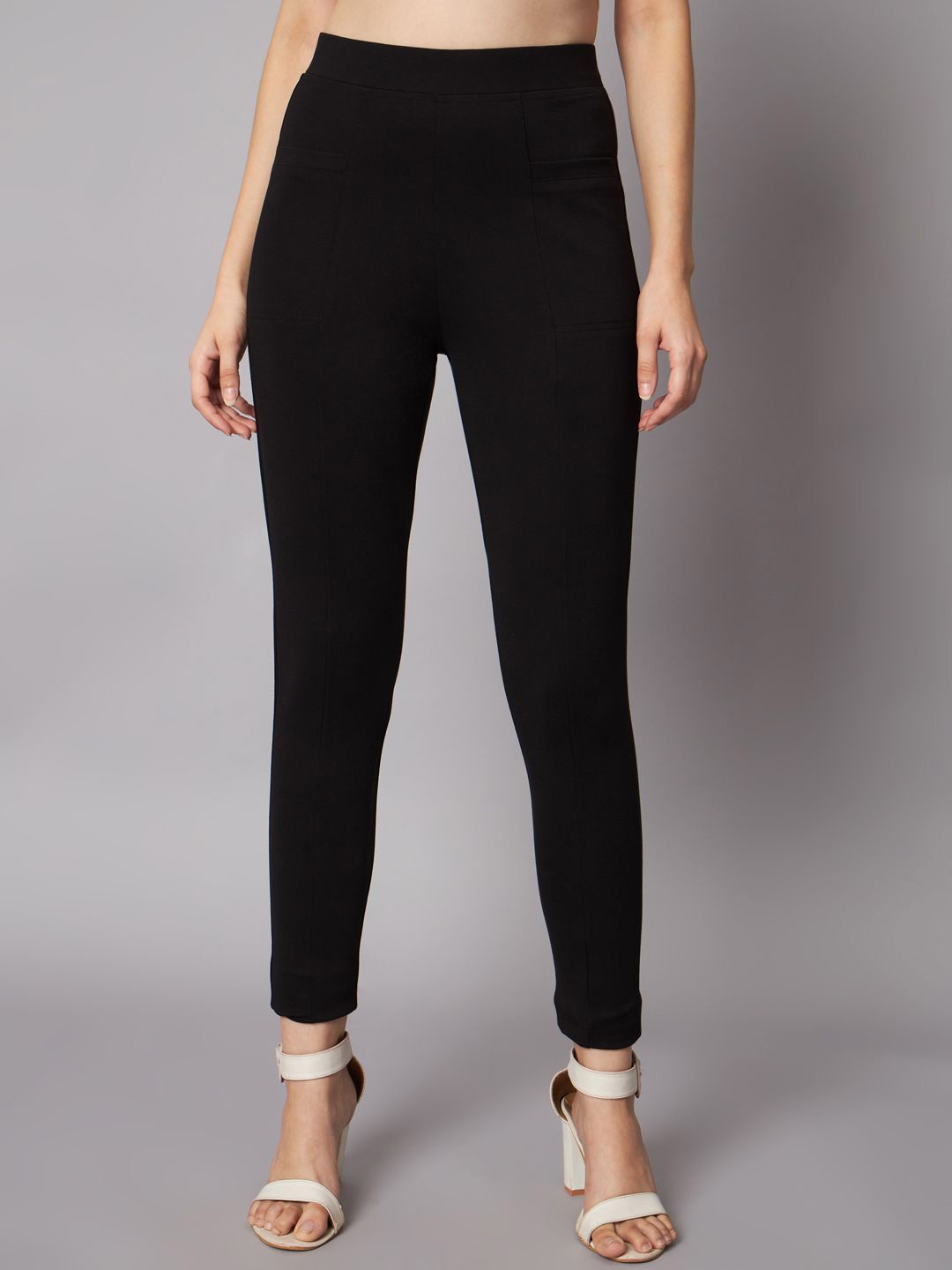 

REBERRY Women Solid Slim Fit High-Rise Jegging, Black