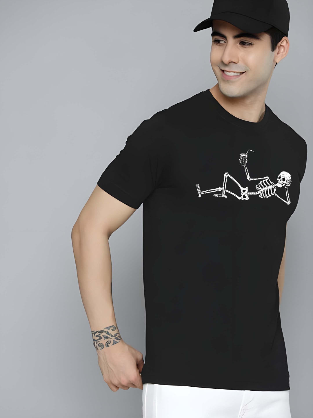 

Krimmple Men Graphic Printed Round Neck Cotton T-shirt, Black