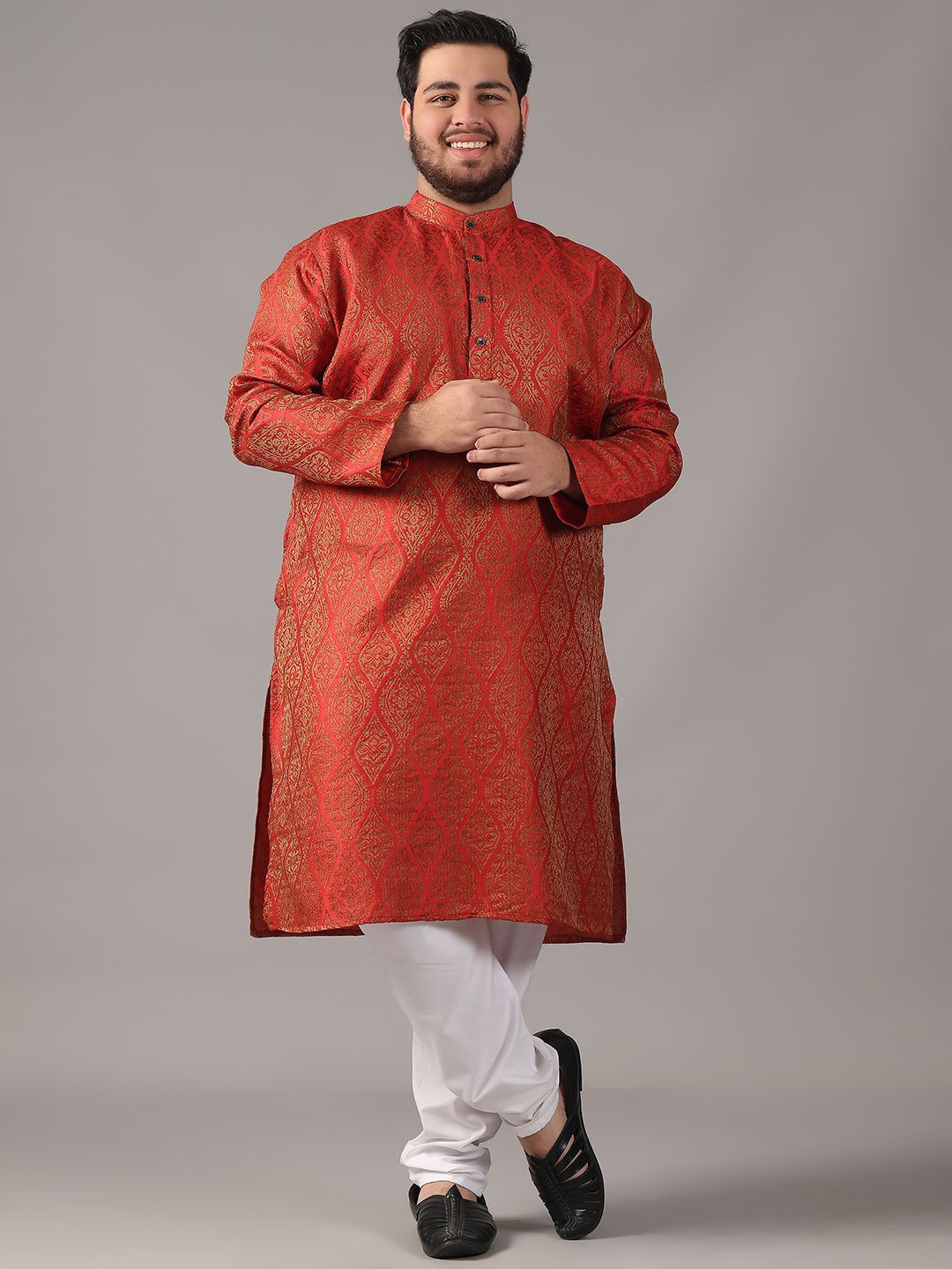 

SOJANYA PLUS Plus Size Men Ethnic Motifs Woven Design Straight Kurta With Pyjamas, Red