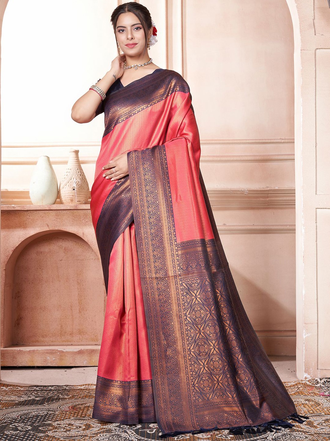 

Mitera Woven Design Zari Kanjeevaram Saree, Pink