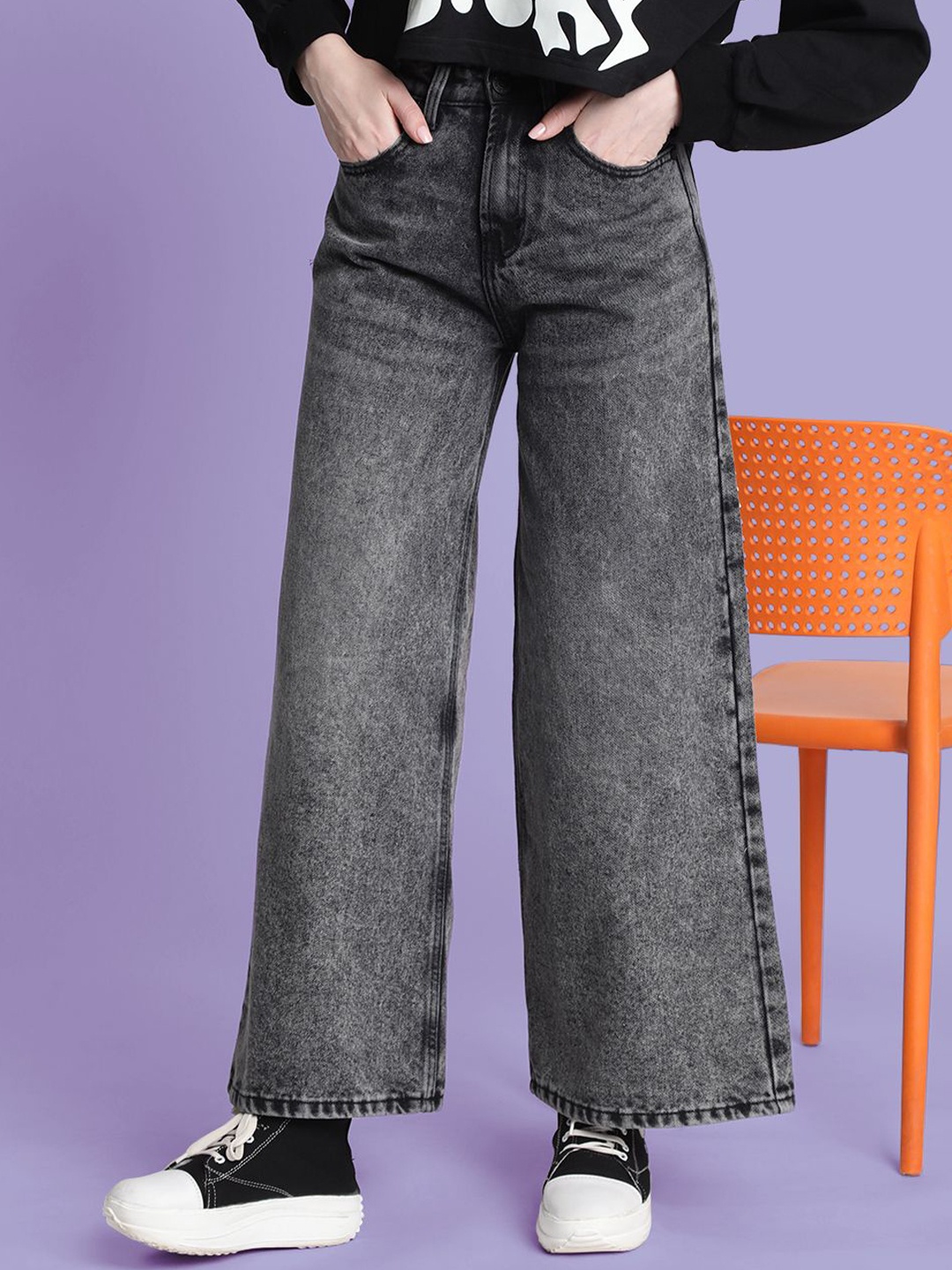 

Bene Kleed Women Wide Leg High-Rise Cotton Jeans, Black
