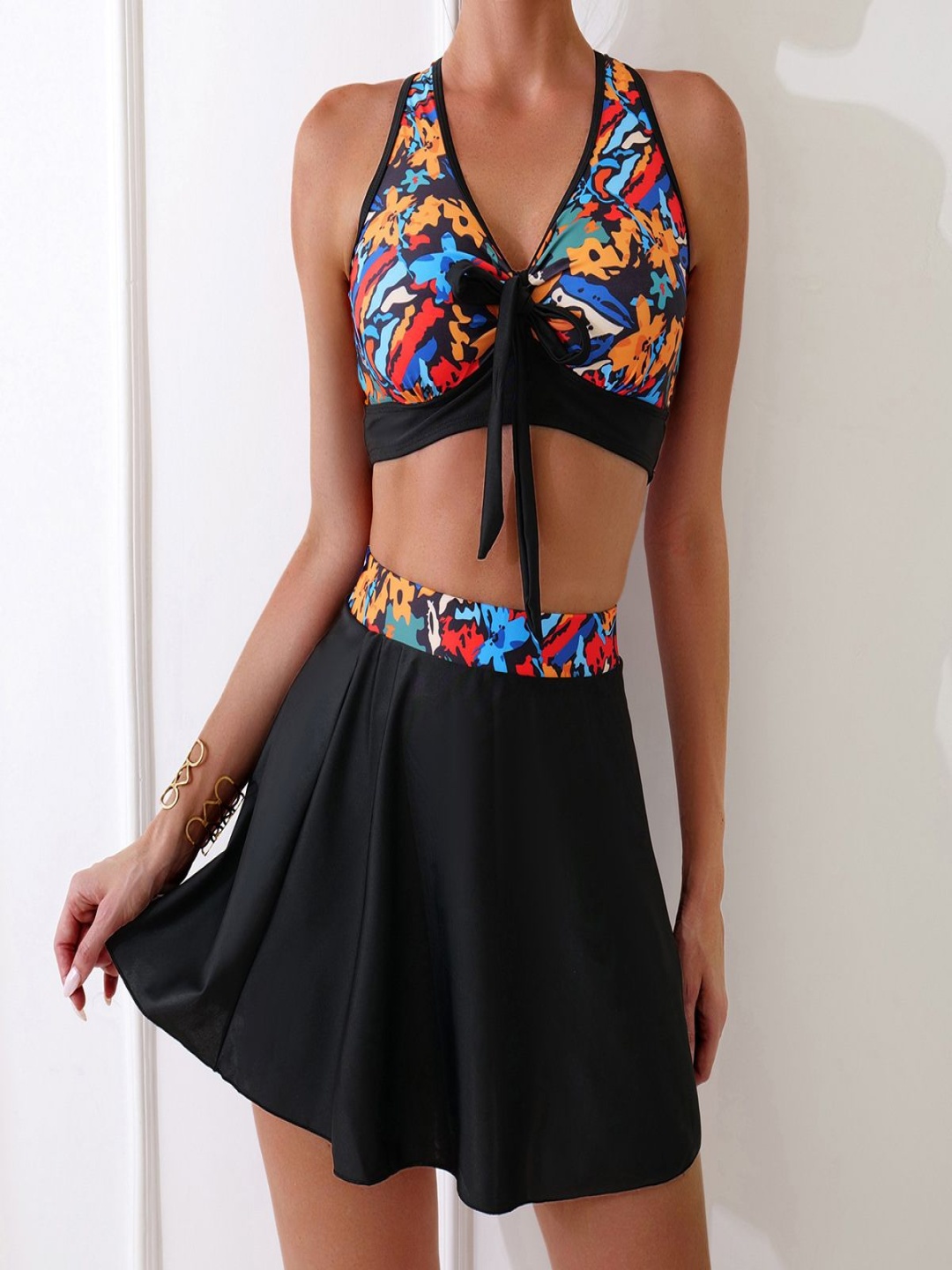 

Plus Curvves Women Printed Sleeveless Three Piece Swimsuit, Black