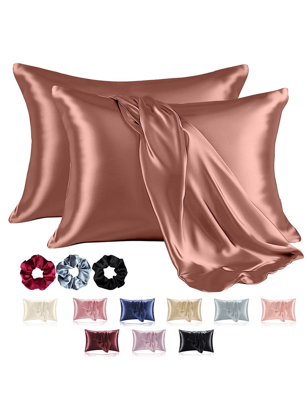 

Kuber Industries Copper-Toned 2 Pieces Soft Satin Rectangle Pillow Covers