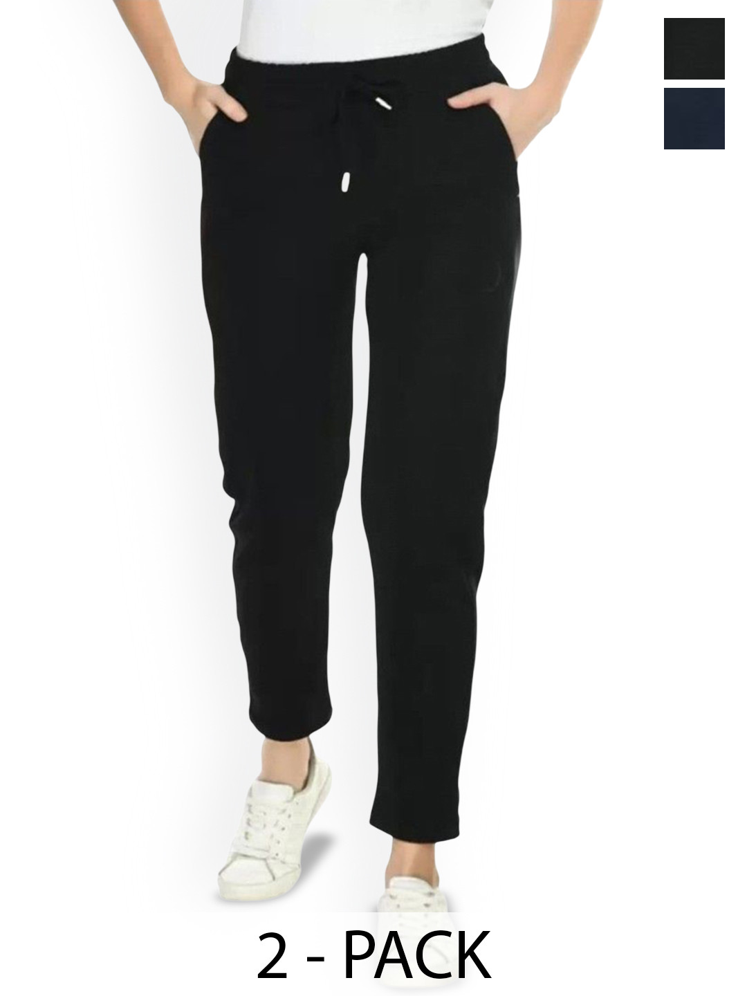 

Purser Women Pack Of 2 Cotton Mid-Rise Track Pants, Blue