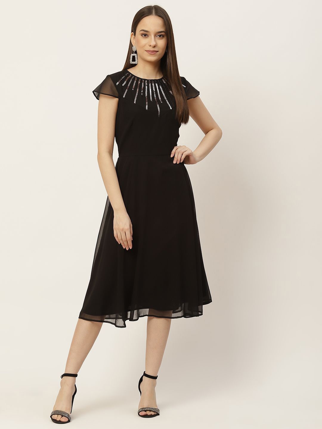 

Moda Rapido Georgette A-Line Dress, Black