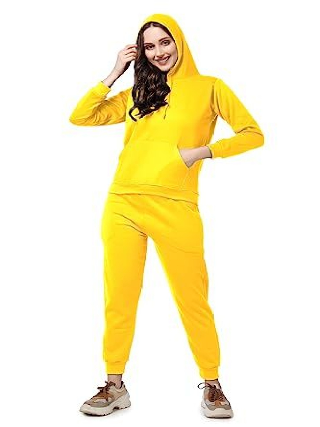 

NOTWILD Women Cotton Hooded Tracksuit, Yellow