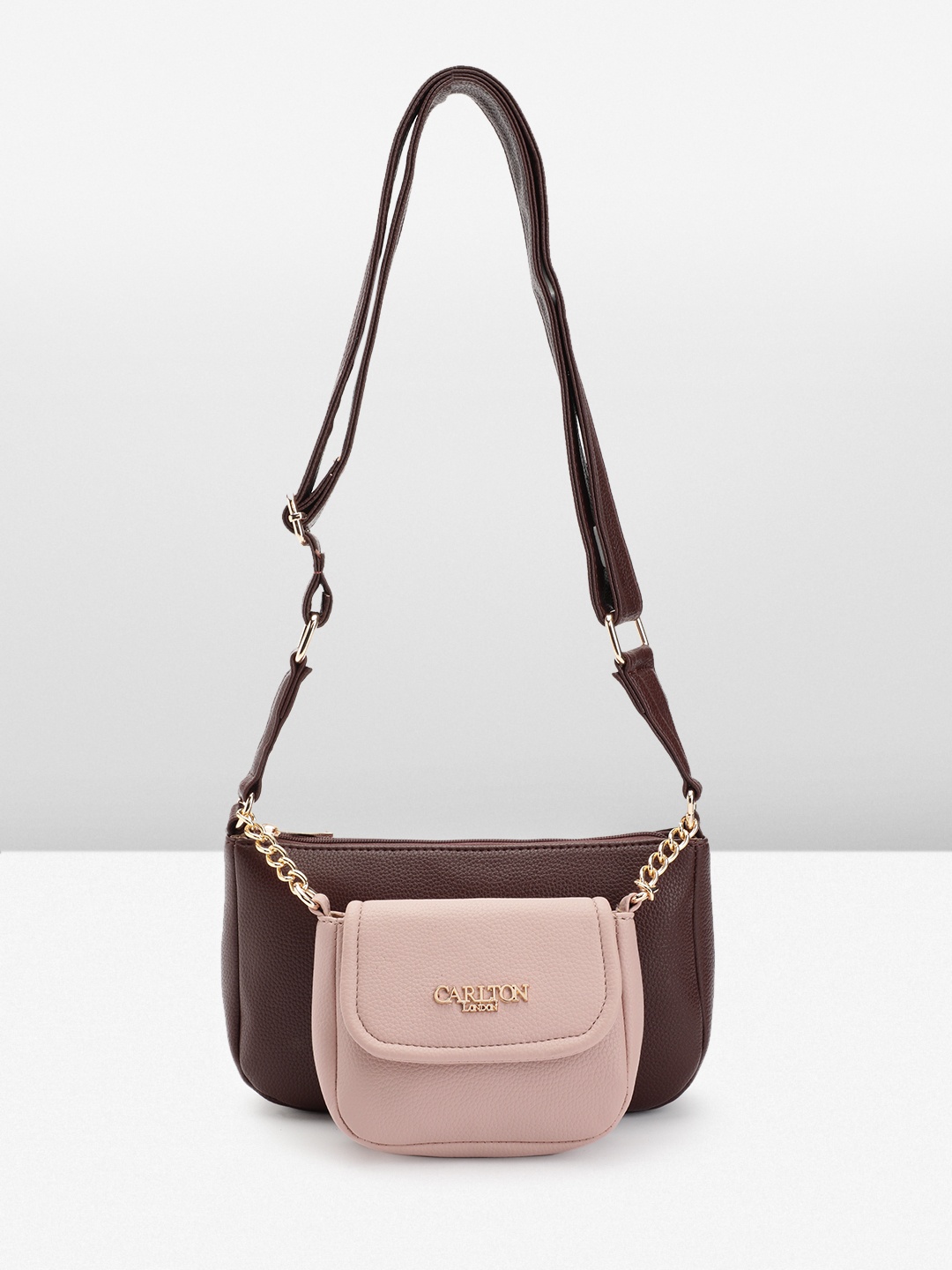 

Carlton London Colourblocked Sling Bag With Pouch Detail, Brown
