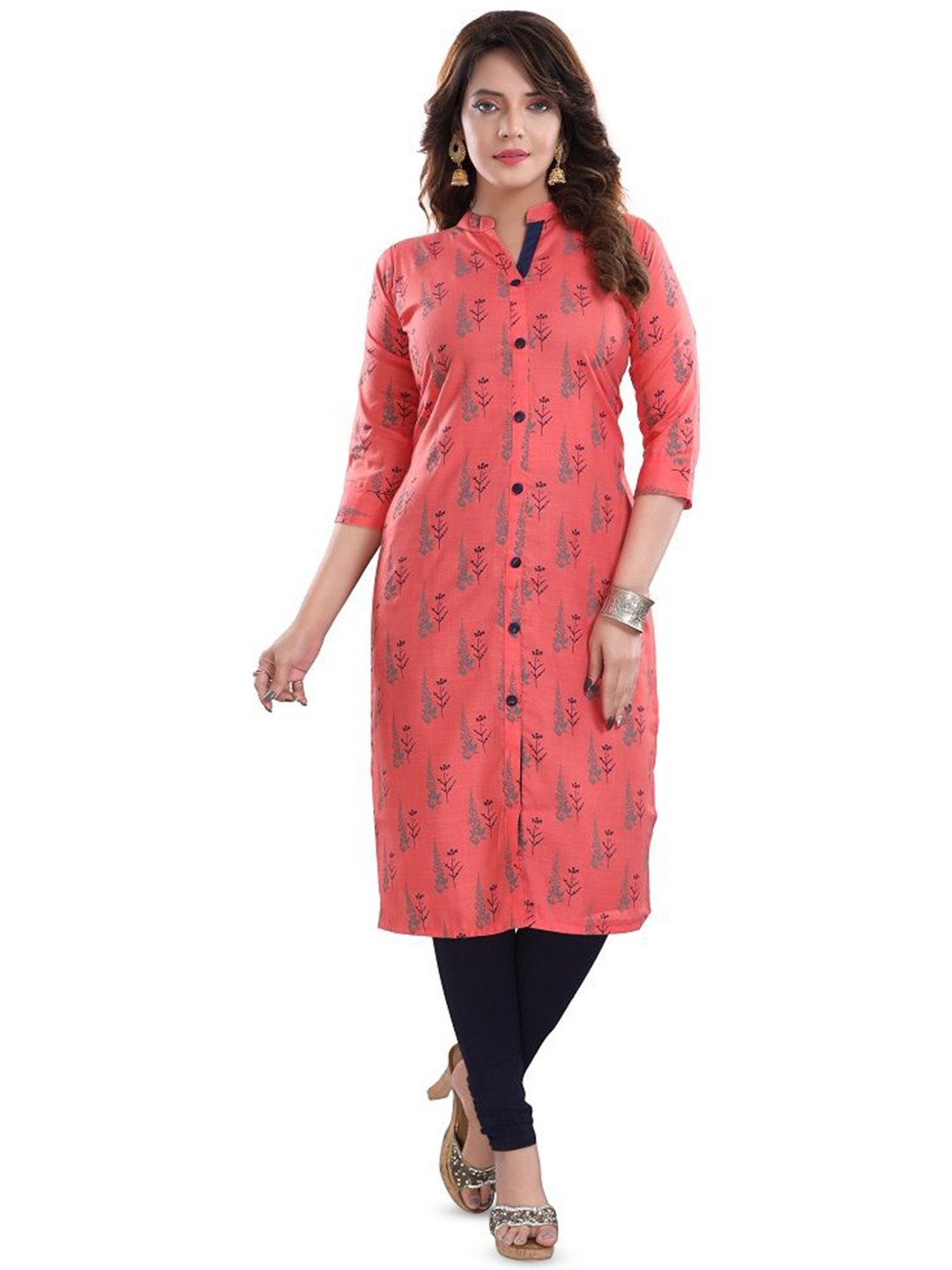 

DREAM & DZIRE Floral Printed Straight Kurta, Peach