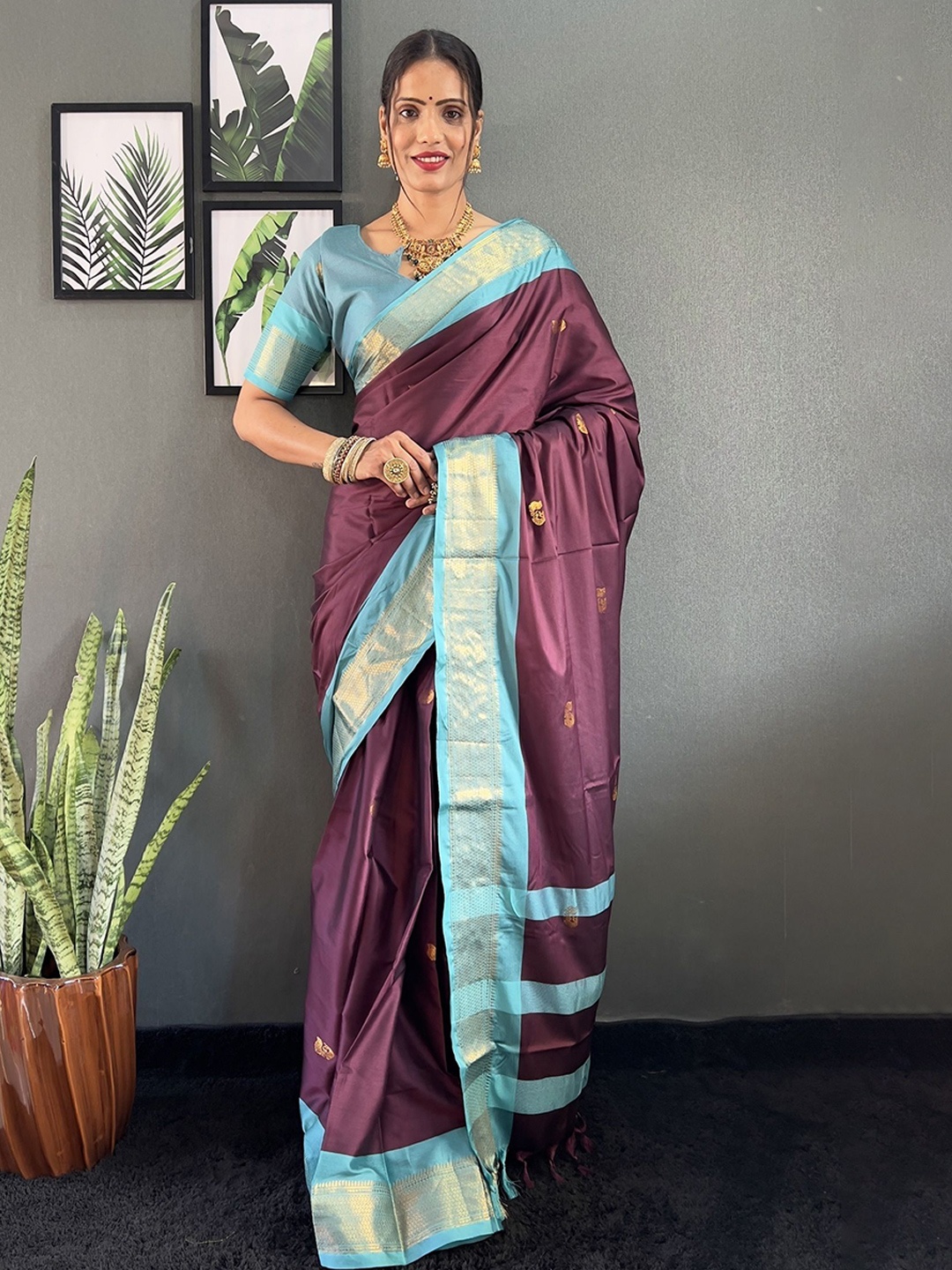

A TO Z CART Woven Design Zari Ready to Wear Kanjeevaram Saree, Purple