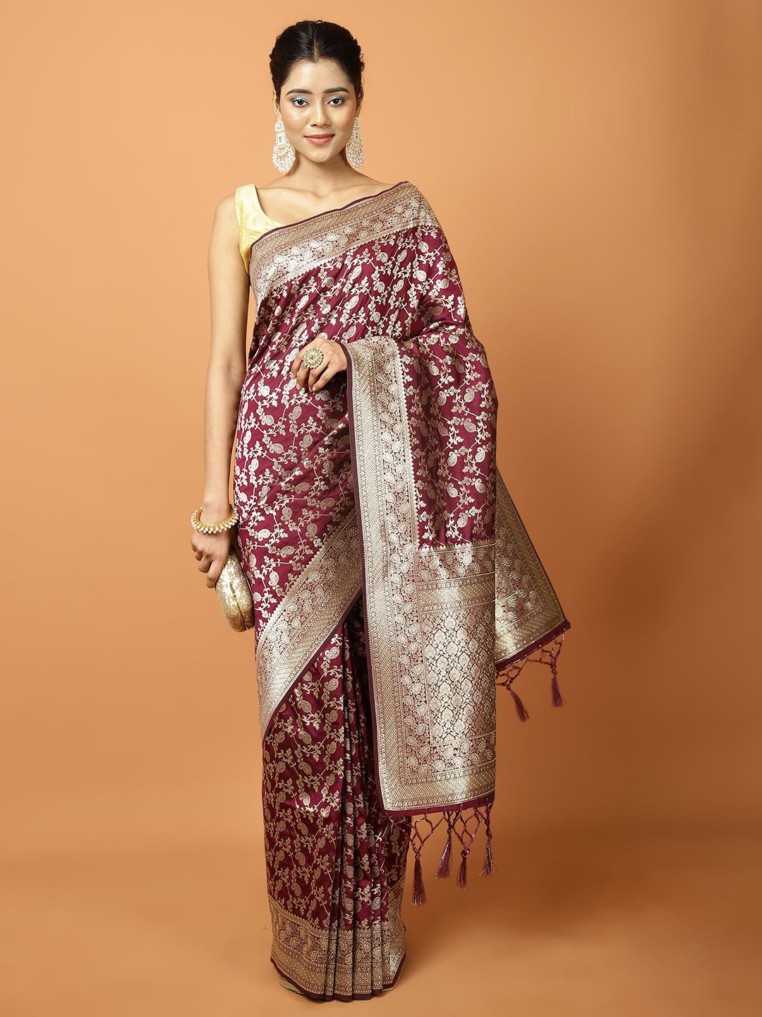 

Meena Bazaar Woven Design Banarasi Saree, Burgundy