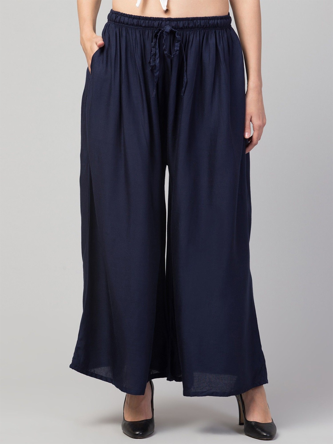 

FAMBEE Women Flared Knitted Palazzos, Blue