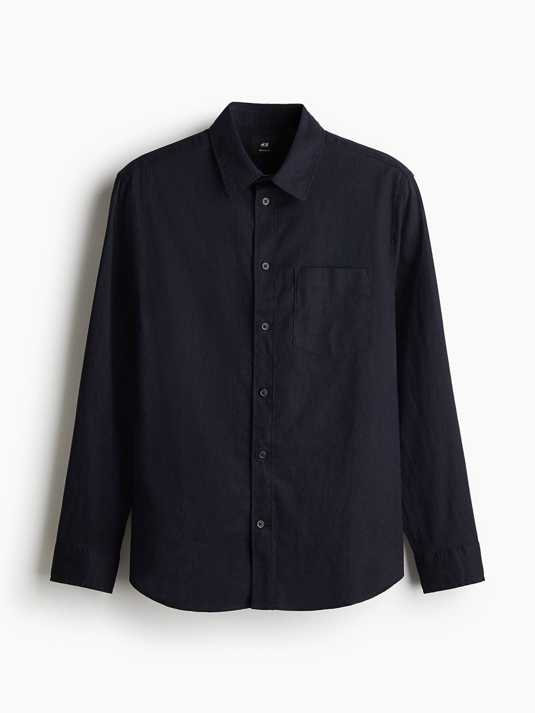 

H&M Regular Fit Linen-Blend Shirt, Navy blue