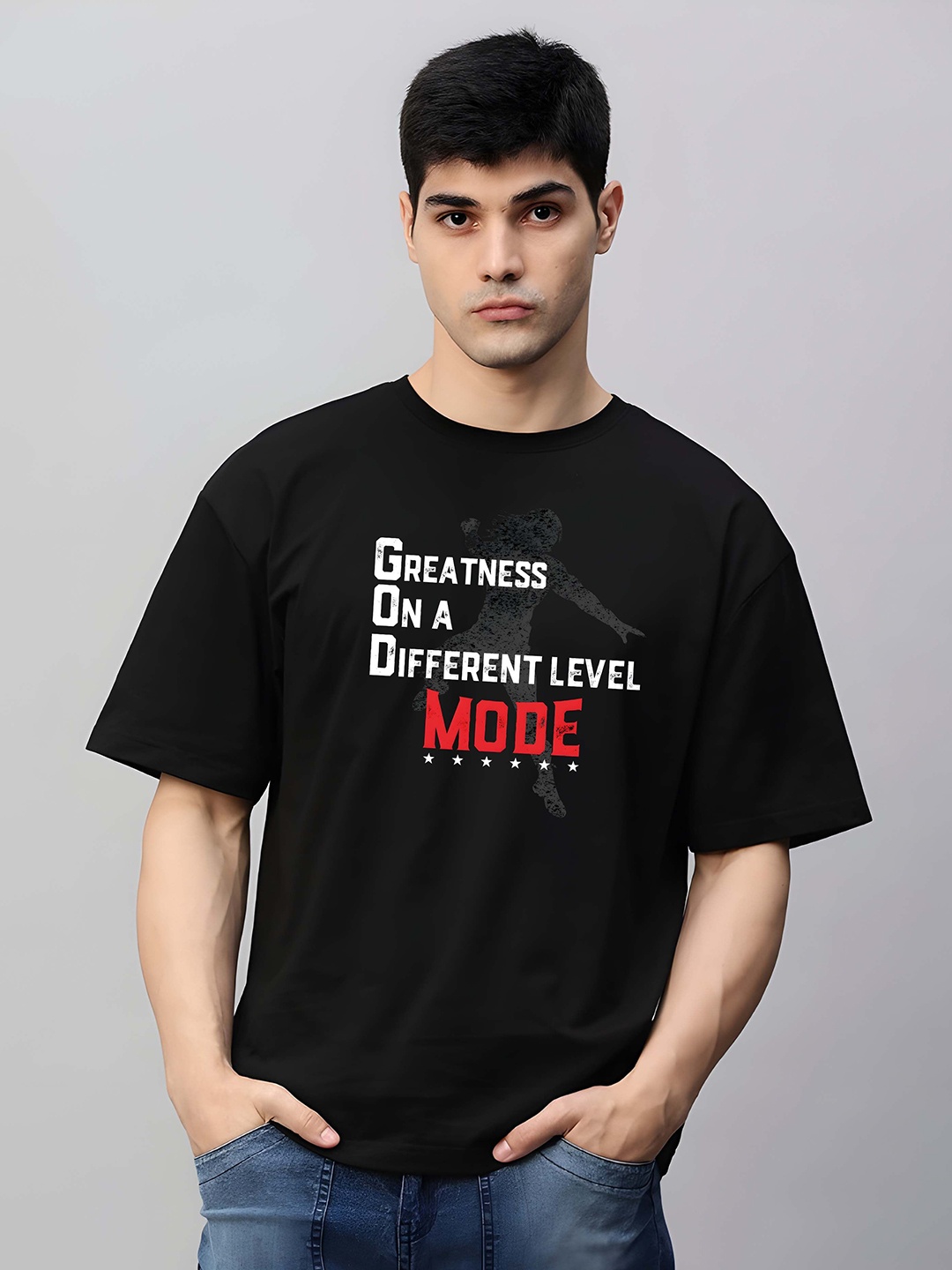 

Krimmple Men Typography Printed Round Neck Cotton Relaxed Fit T-shirt, Black