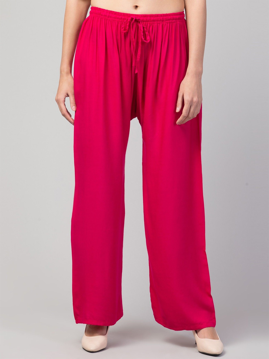 

FAMBEE Women Flared Knitted Palazzos, Pink
