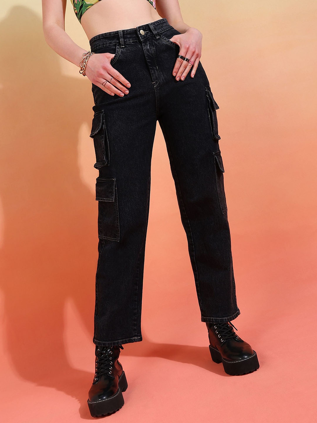

DressBerry Women Comfort Wide Leg High-Rise Light Fade Acid Wash Stretchable Jeans, Black