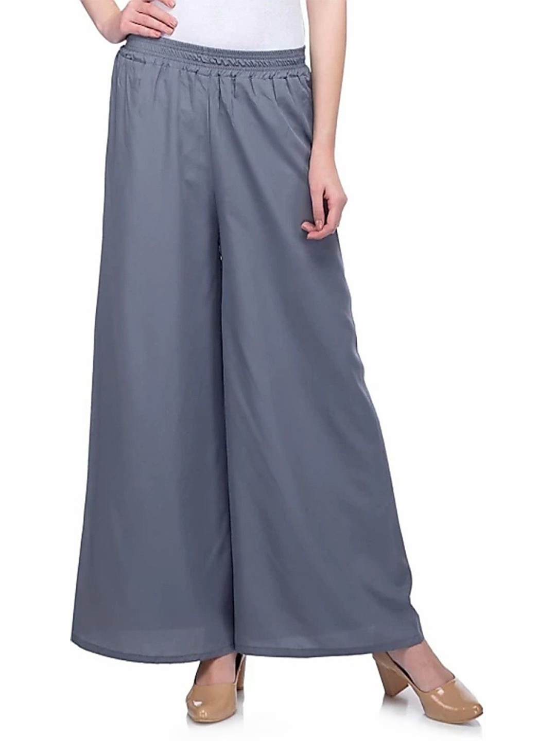 

FAMBEE Women Flared Knitted Palazzos, Grey