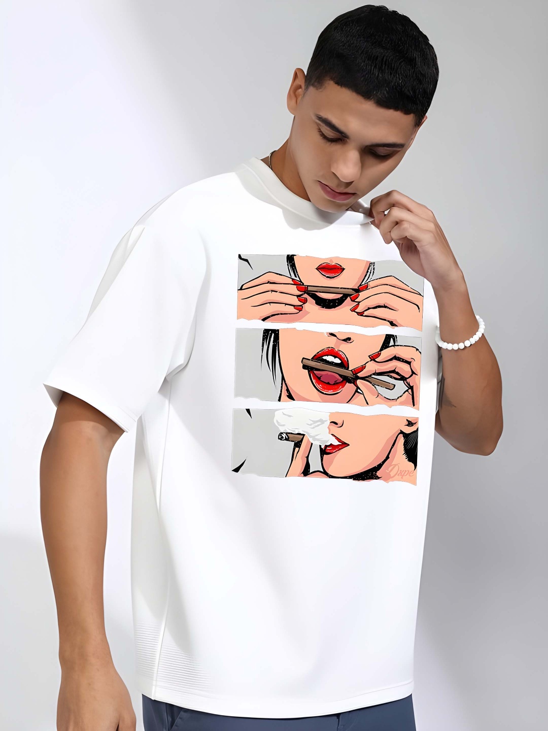

Krimmple Men Drop-Shoulder Sleeves Pure Cotton T-shirt, White