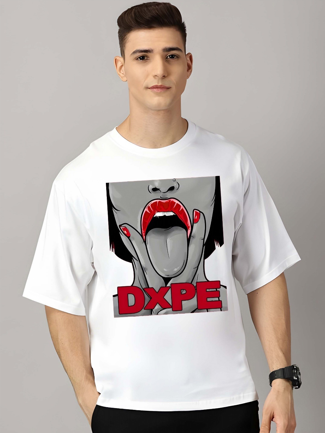 

BOWLIFESTYLE Men Drop-Shoulder Sleeves Pure Cotton T-shirt, White
