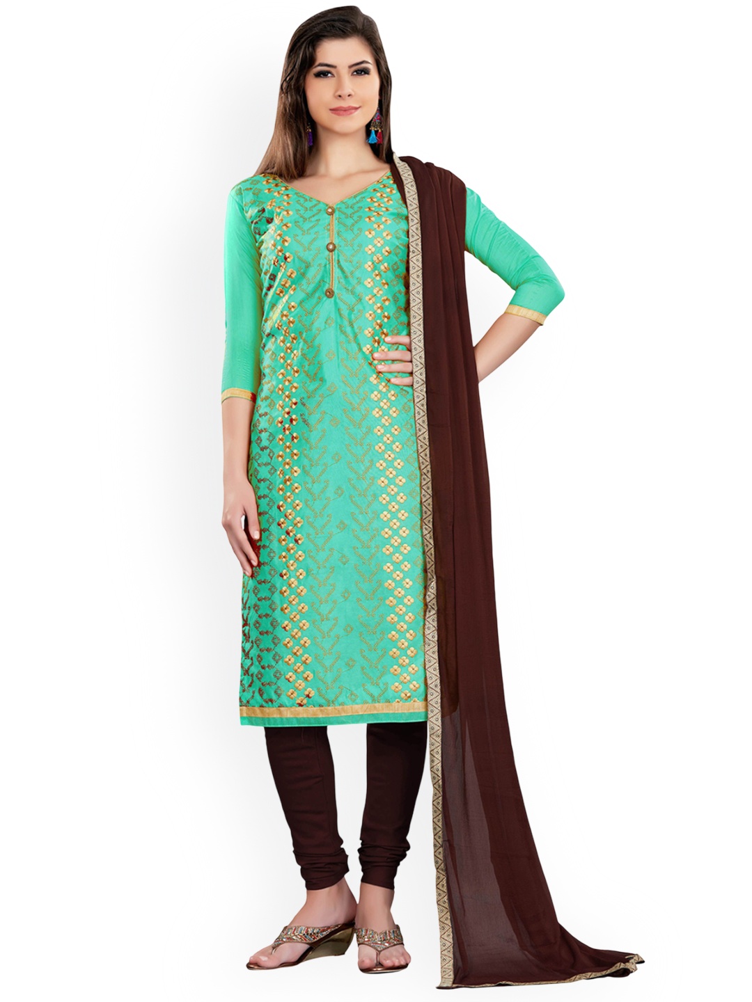 

HERE&NOW Floral Embroidered Unstitched Dress Material, Green